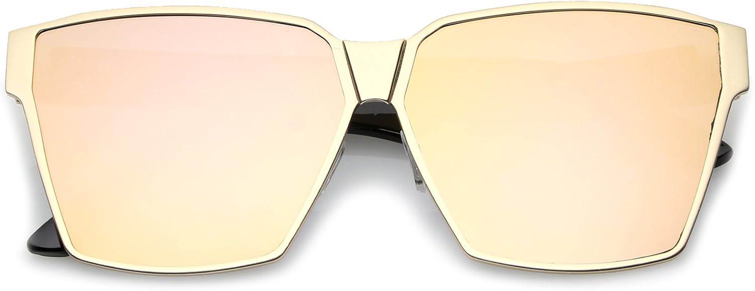 

Солнцезащитные очки zeroUV Oversize с матовыми металлическими акцентами, оправой в виде рогов, цветными зеркальными линзами, квадратной формы, диаметр линз 63 мм, Matte Gold-black / Peach Mirror