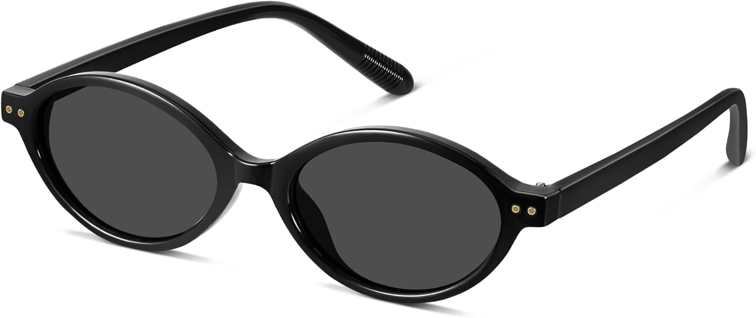 

Солнцезащитные очки GRFISIA Retro Oval для женщин, модные винтажные дизайнерские очки в стиле 90-х и Y2K, защита от УФ-излучения UV400, (1pcs) Bright Black Frame Gray Lens