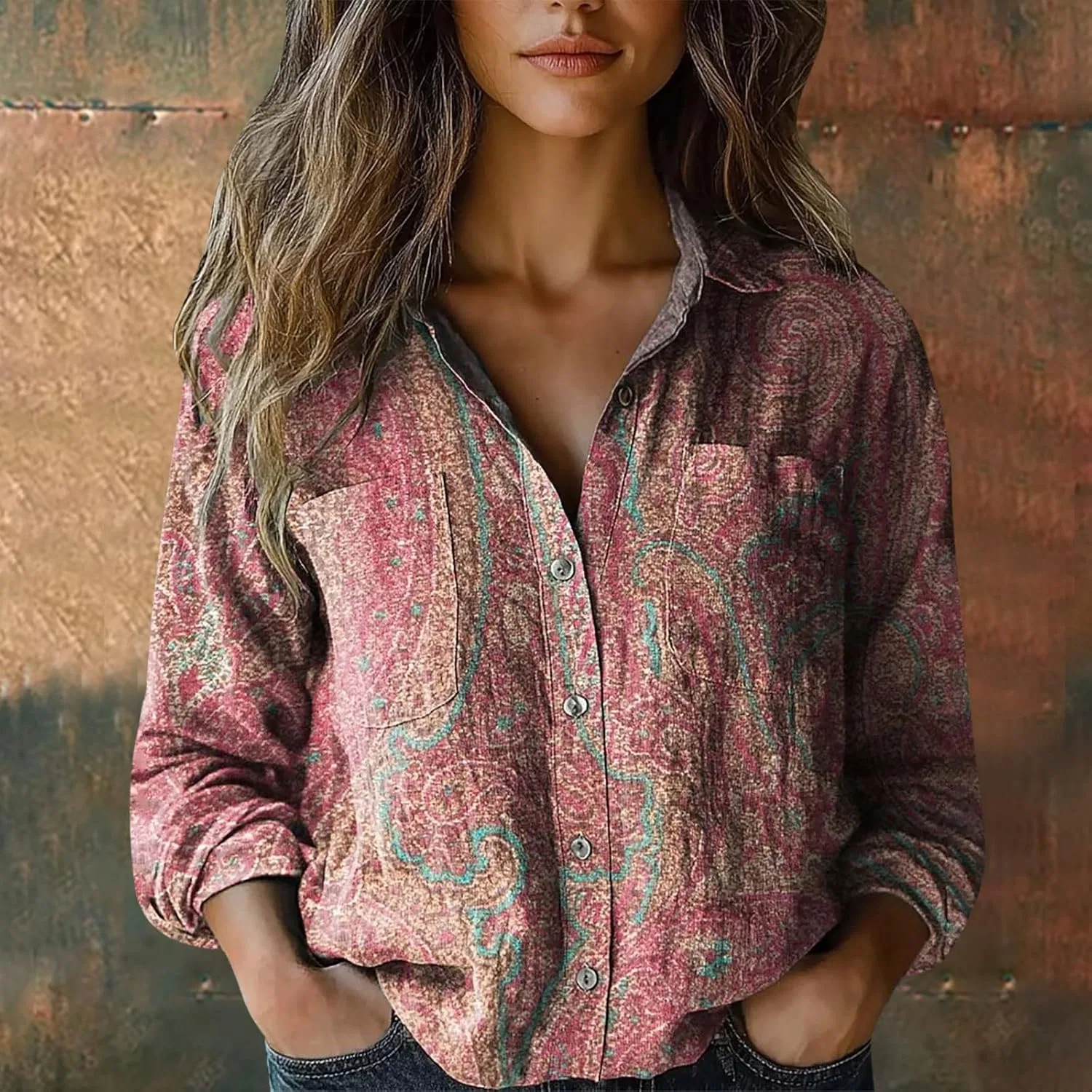 Блуза женская с принтом из коллекции Casual Tops, бренд, розовый — фото 2
