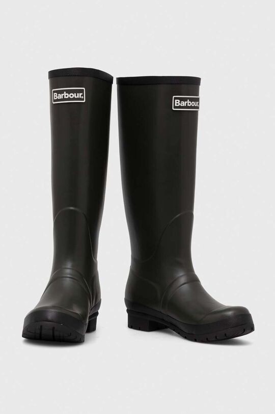 Женские резиновые сапоги Barbour высокие на каблуке, темно-зеленый — фото 2