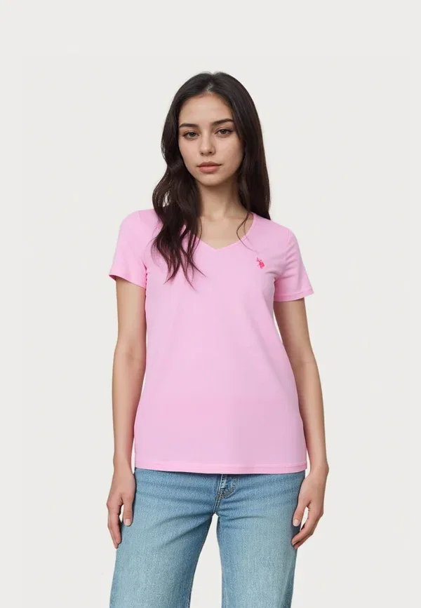 Футболка с коротким рукавом и V-образным вырезом U.S. Polo Assn., розовая