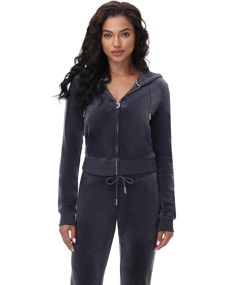 

Худи Juicy Couture Luxe Velour Juicy Hoodie with Back Bling, цвет Titanium