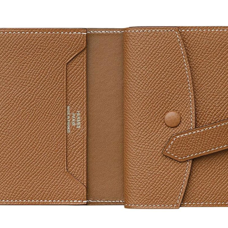 HERMES Кошелек Bearn Gold tone Lock Epsom Leather Mini Women's 37 Gold Brown — фото 4