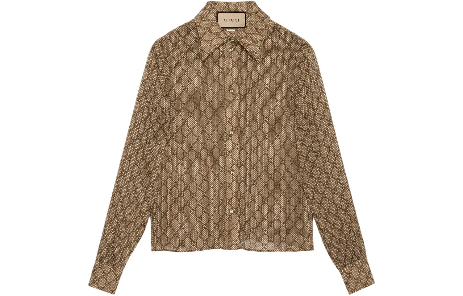 Рубашка GUCCI Gg Damier Print, шелковая, цвет умбра