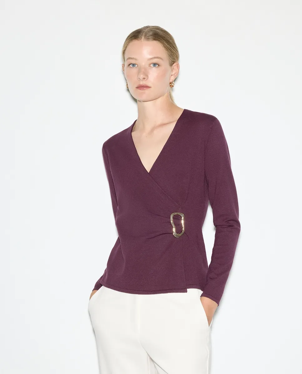 

Женский однотонный джемпер с перекрестным узором Woman El Corte Inglés, баклажановый