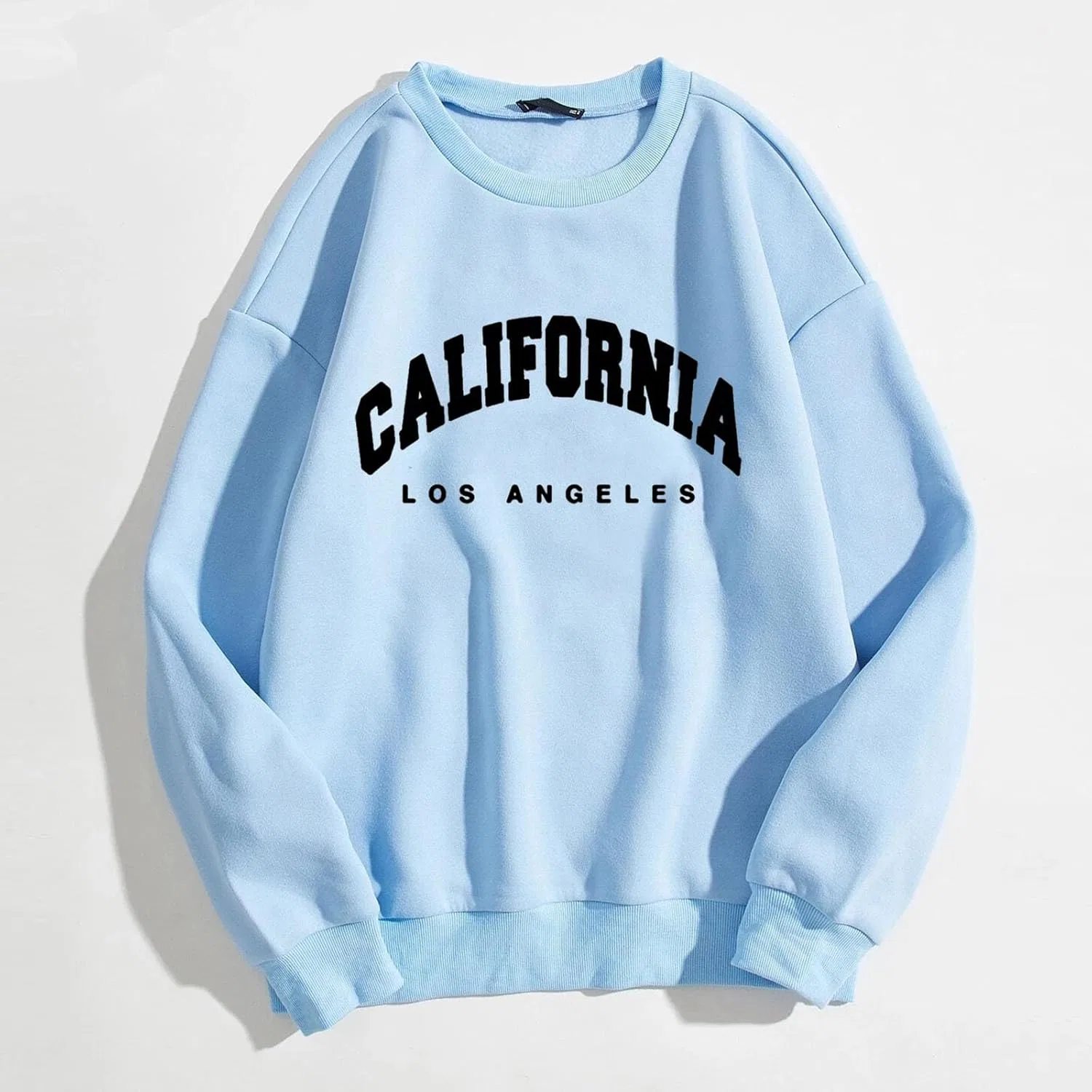 Generic Женский свитшот большого размера Los Angeles с круглым вырезом и буквенным принтом, свободного кроя, модный топ, Z01-Light Blue — фото 2