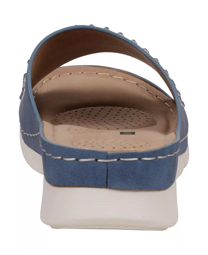 Женские украшенные удобные плоские сандалии Julie GC Shoes, синий — фото 3