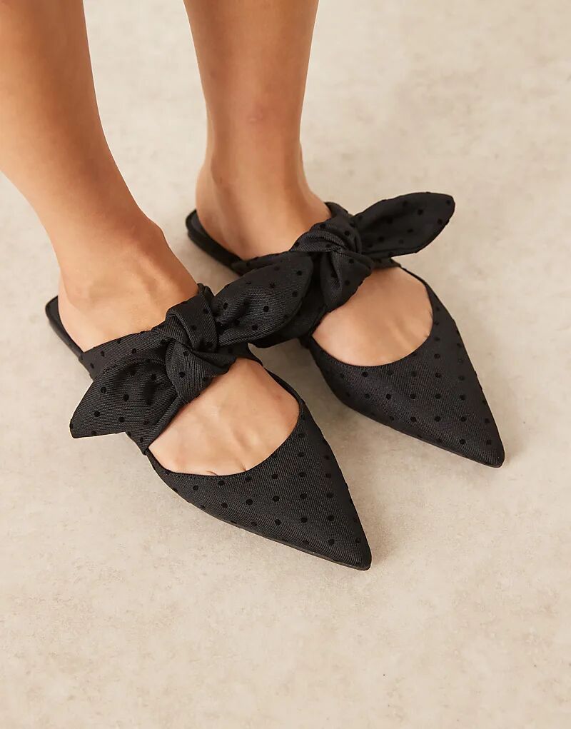 Мюли ASOS DESIGN Wide Fit с бантом Lunar в черный горошек