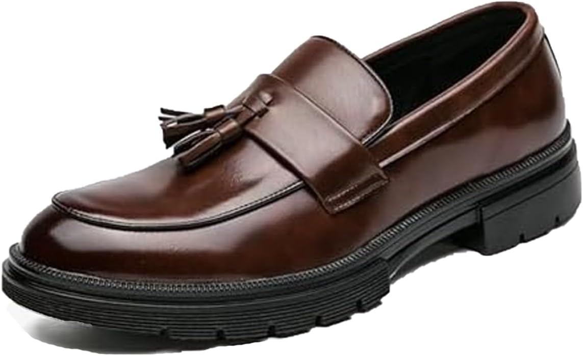 

Мужские кожаные лоферы на платформе с кисточками Generic, коричневый