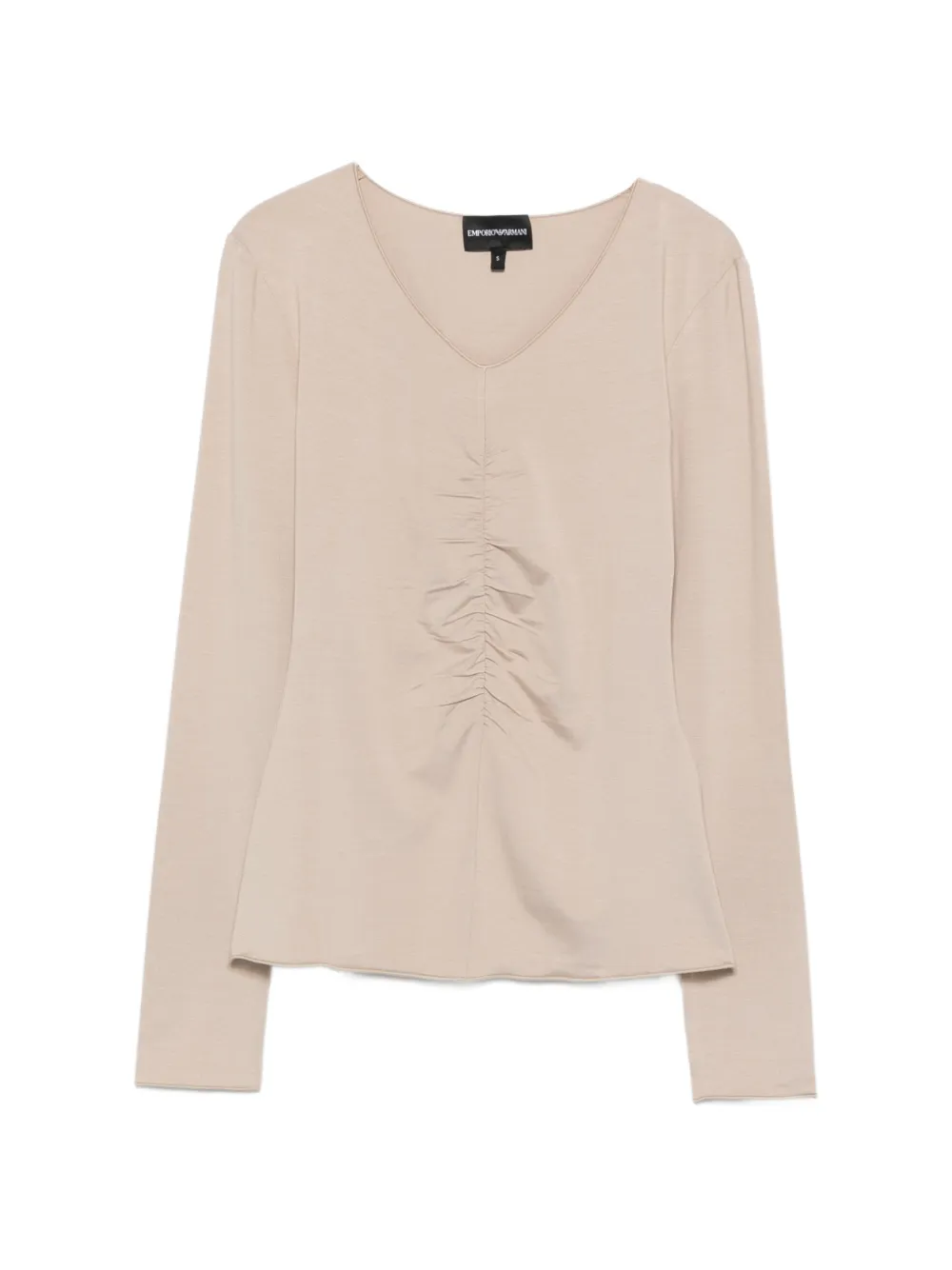 

Футболка с V-образным вырезом и эффектом сборки Emporio Armani, бежевый
