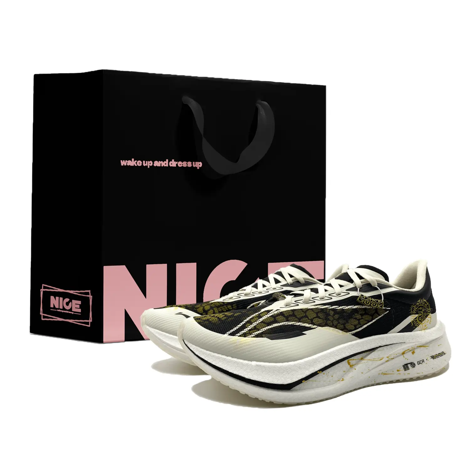 

LINING Кроссовки Feidian 4 Challenger Cushioning Support Rebound Low Top Carbon Plate мужские, черно-золотые