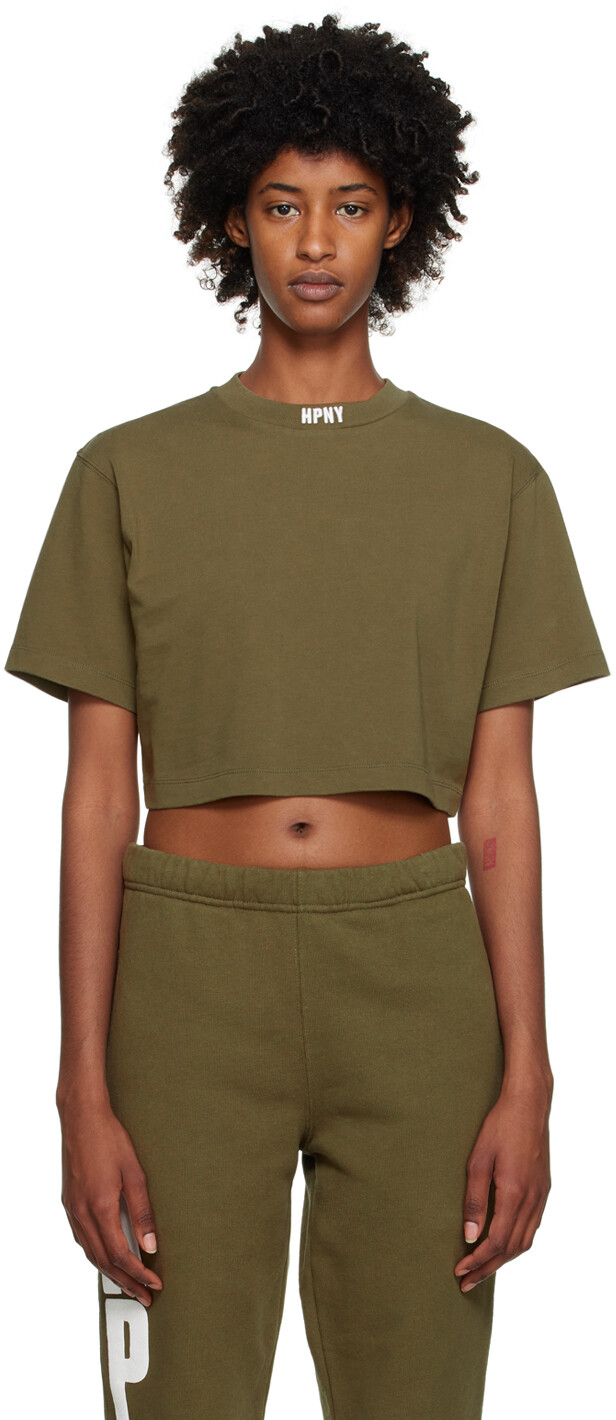

Футболка цвета хаки «HPNY» Heron Preston, темно-зеленый/белый