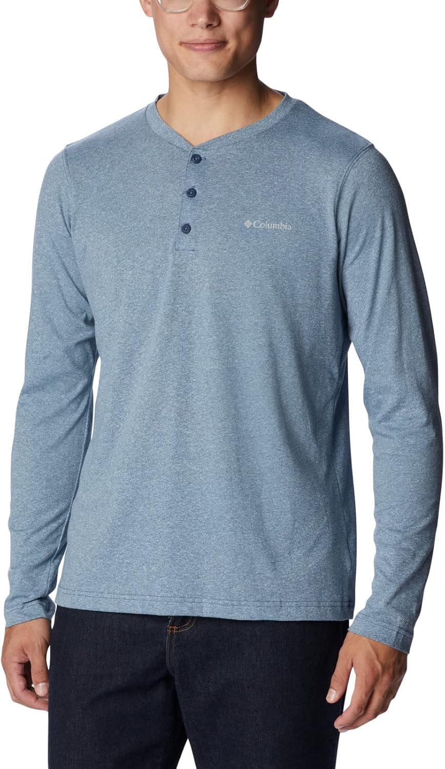 

Columbia Mens Thistletown Hills Henley, Dark Mountain Heather, Sky Blue
