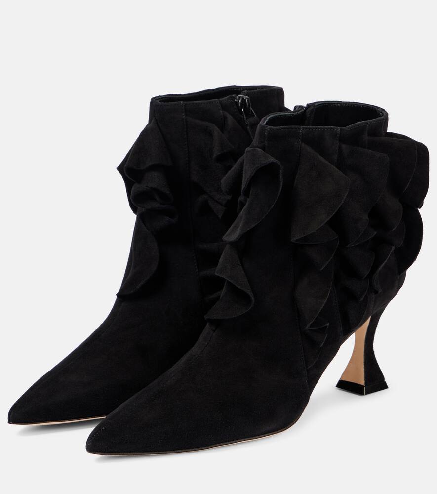 Помпа замшевые ботинки с рюшами на щиколотке Manolo Blahnik, 0015 Blck — фото 4