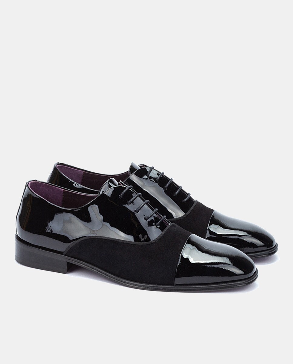 Мужские туфли Charlestown на шнуровке из лакированной кожи и замши с прямым носком Martinelli, черный — фото 3