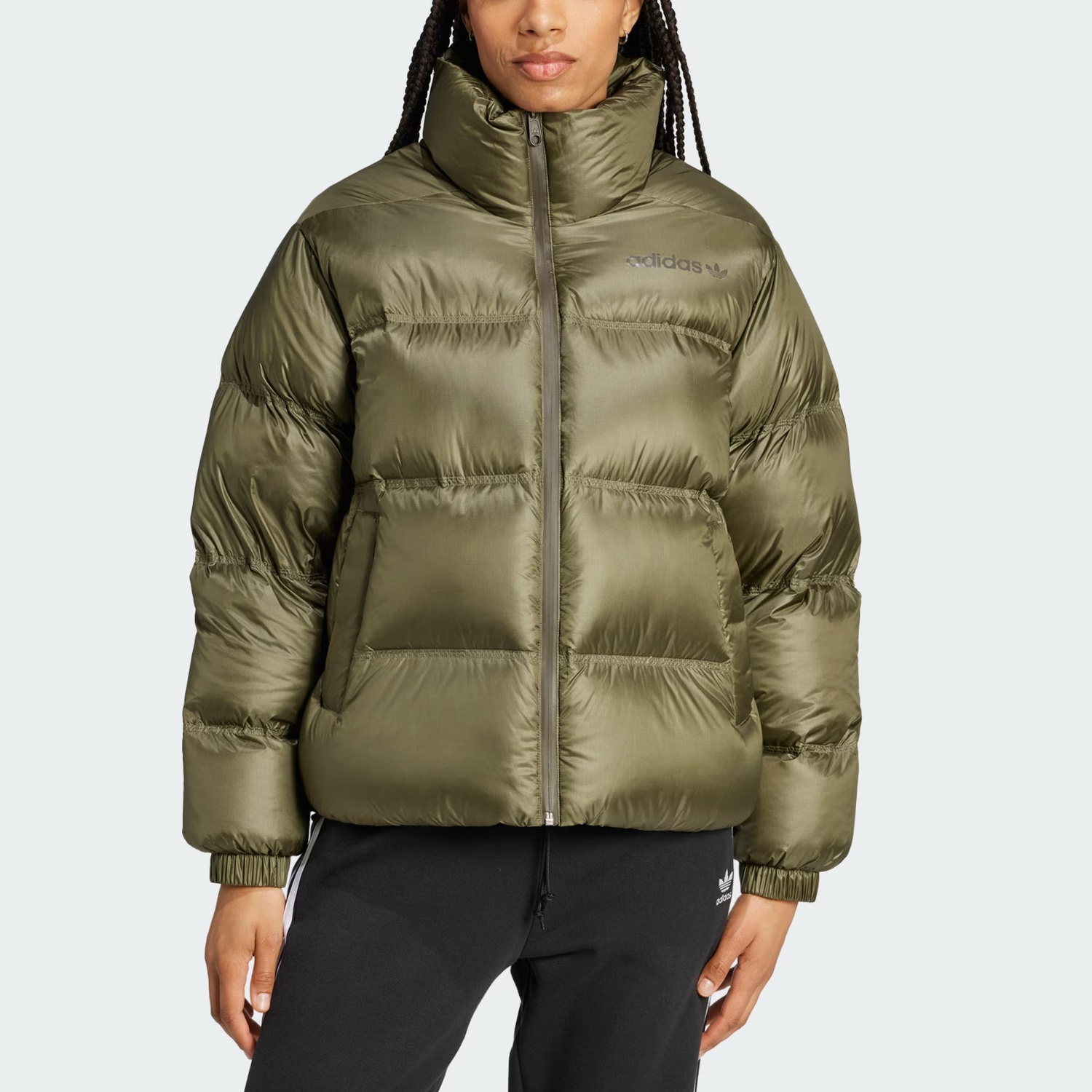 Adidas Originals Женская Пуховая Куртка Strata Olive Green из Премиального Перхе — фото 3