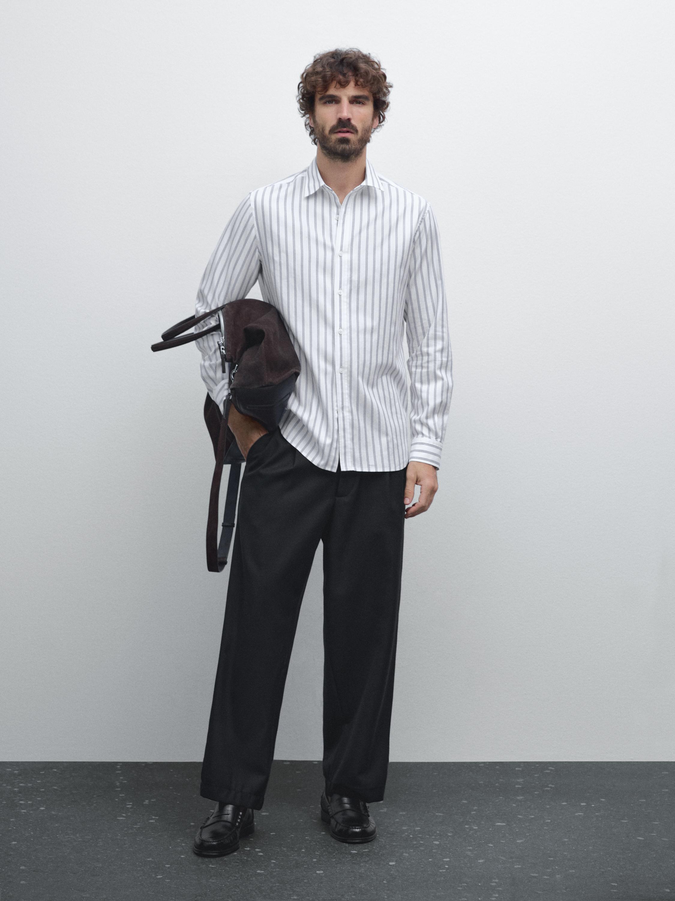 

Рубашка облегающего кроя из 100% хлопка Massimo Dutti, белый