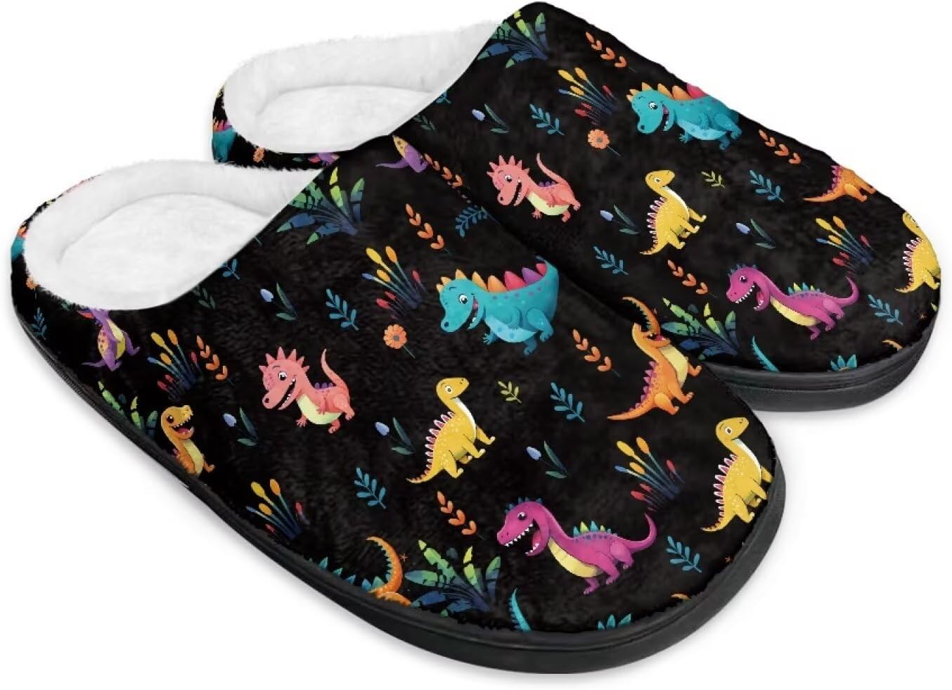 

Зимние домашние тапочки Pzuqiu для женщин и мужчин, легкие, без шнурков, мягкие, размеры 34-50, Colorful Cute Dinosaur