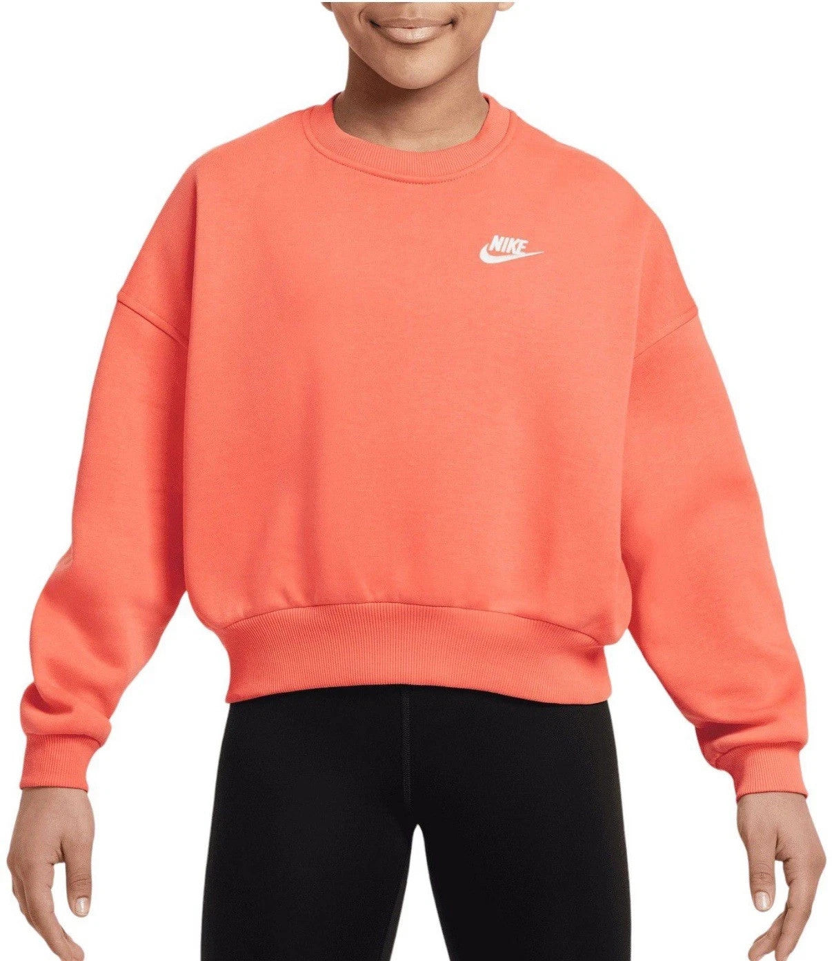 Детская толстовка Nike Sportswear Club, оранжевая флисовая, с круглым вырезом, UPS838 — фото 3