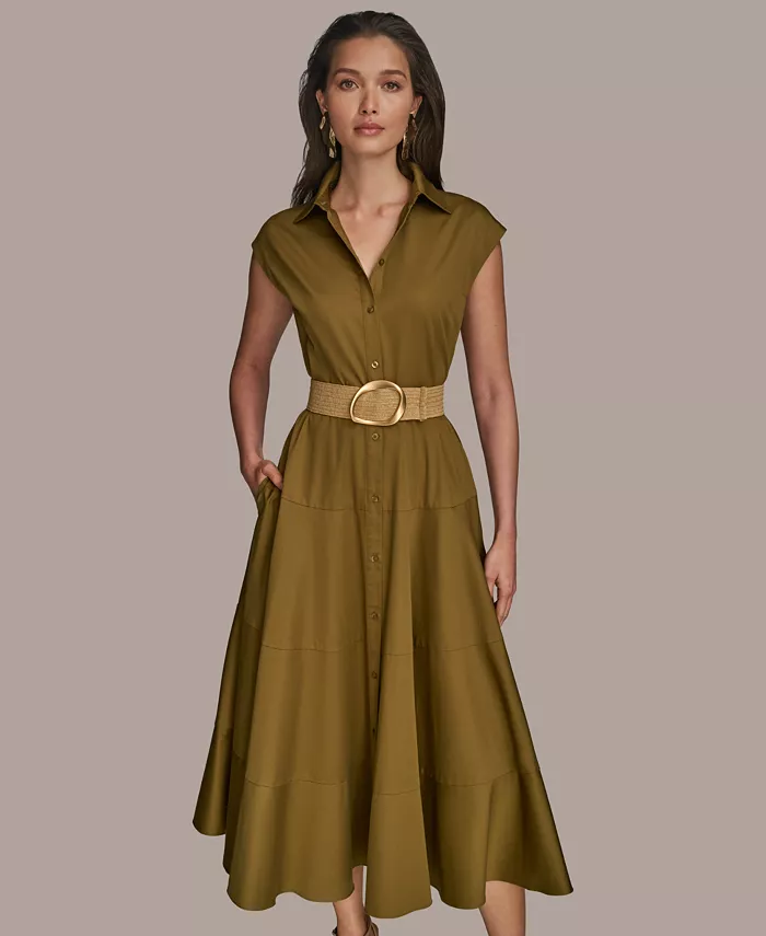 

Женское платье с поясом и короткими рукавами Donna Karan New York, зеленый