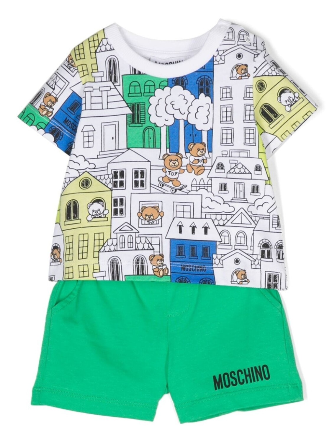 

Moschino Kids комплект из футболки и шортов с графичным принтом, зеленый