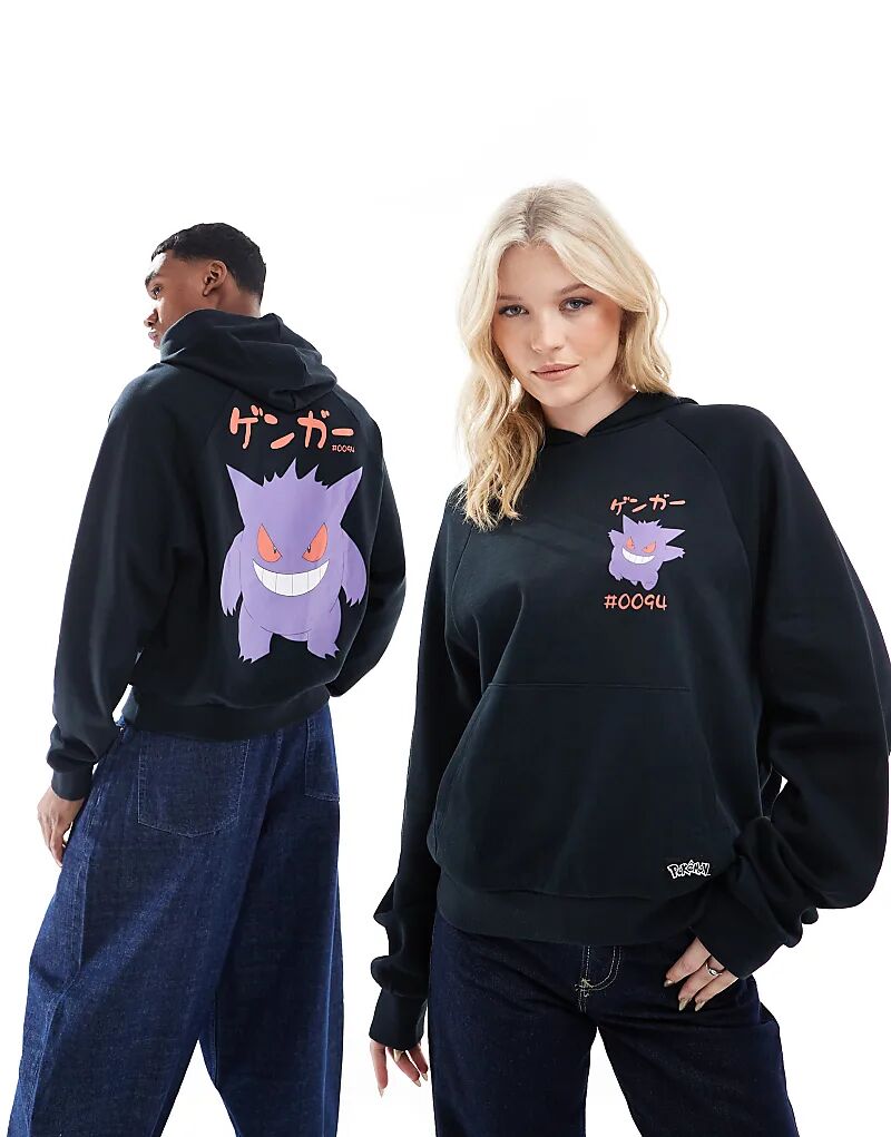 

Толстовка свободного кроя унисекс с принтом Gengar Pokemon черного цвета ASOS DESIGN