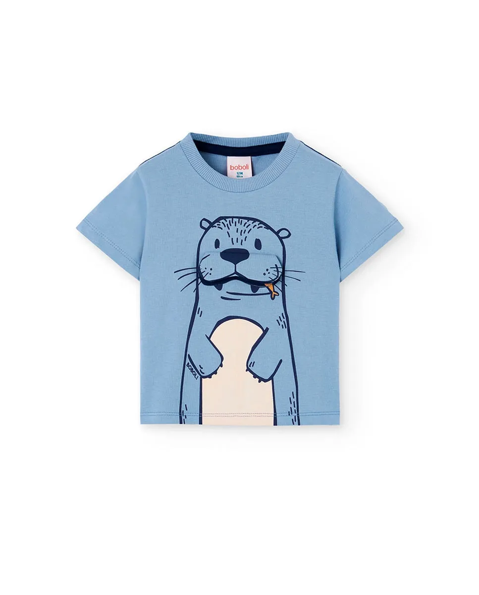 

Детская футболка с круглым вырезом и короткими рукавами Boboli, светло-голубой