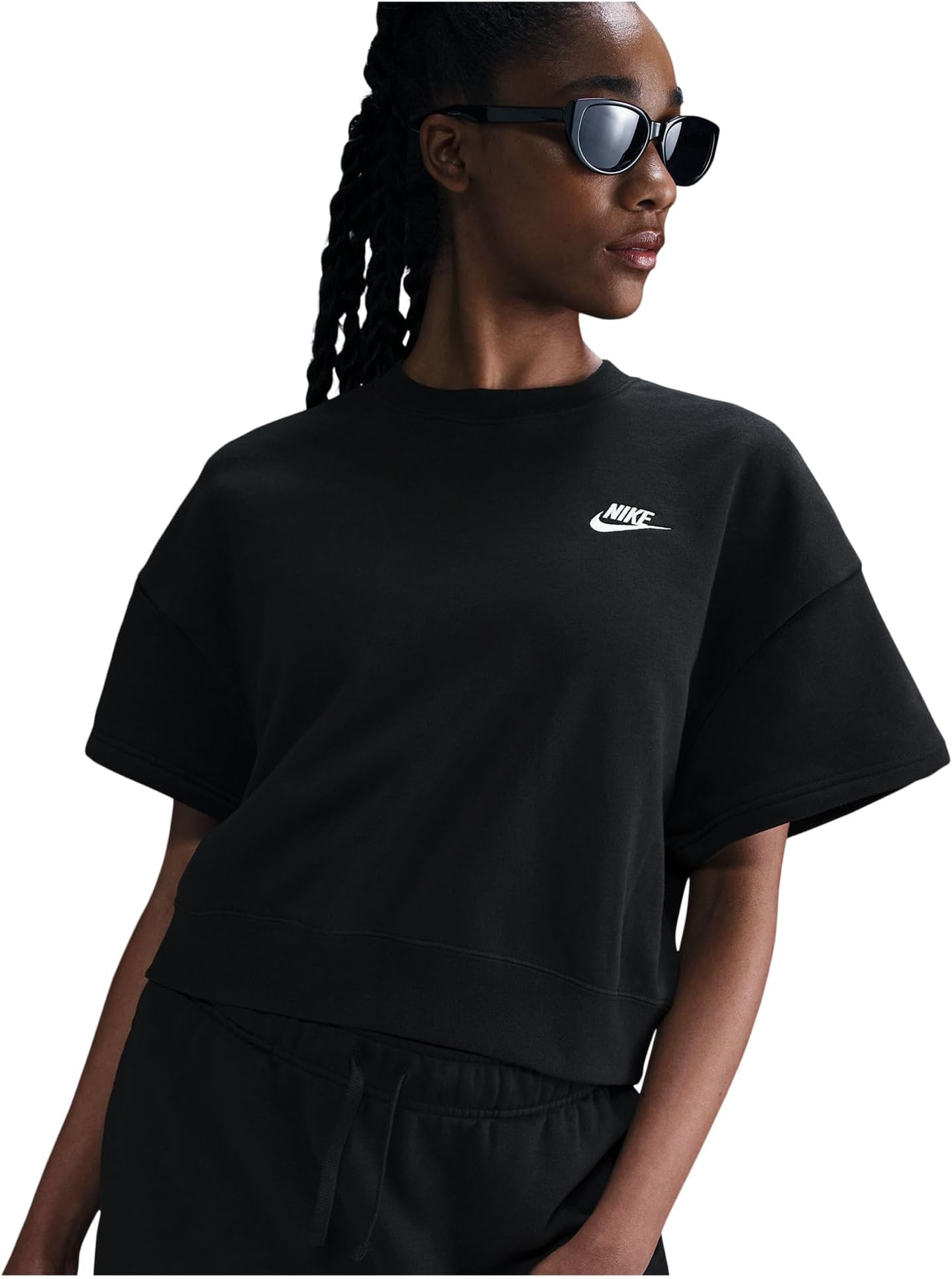 

Топ Nike Sportswear Club Fleece Seasonal Loose Top, черный/белый