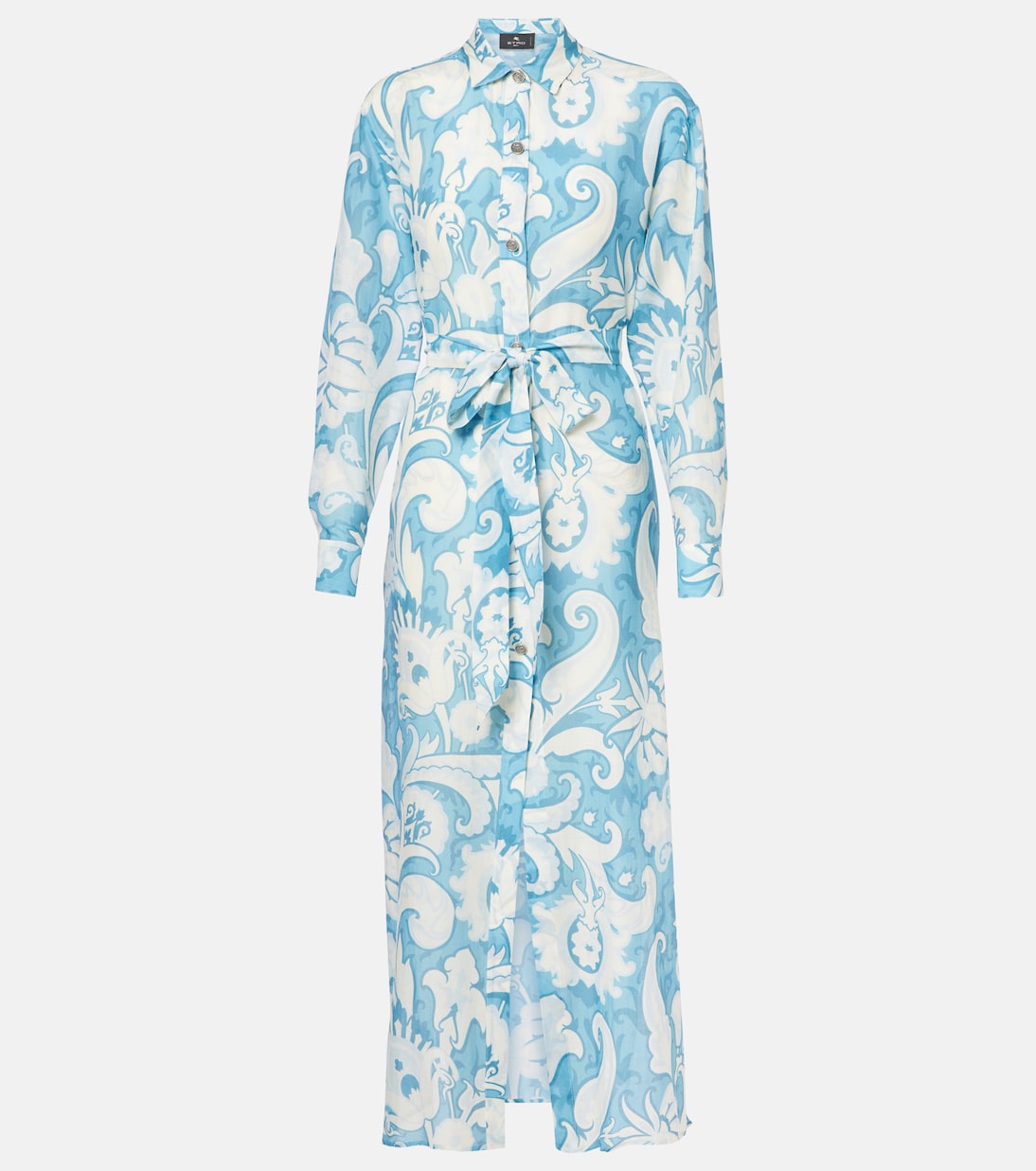 

Платье-рубашка из хлопка и шелка с узором пейсли Etro, Print On Blue Base