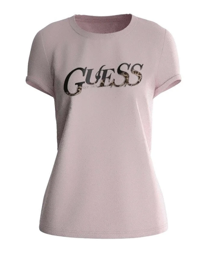

Современная светло-розовая футболка с короткими рукавами. Guess, розовый