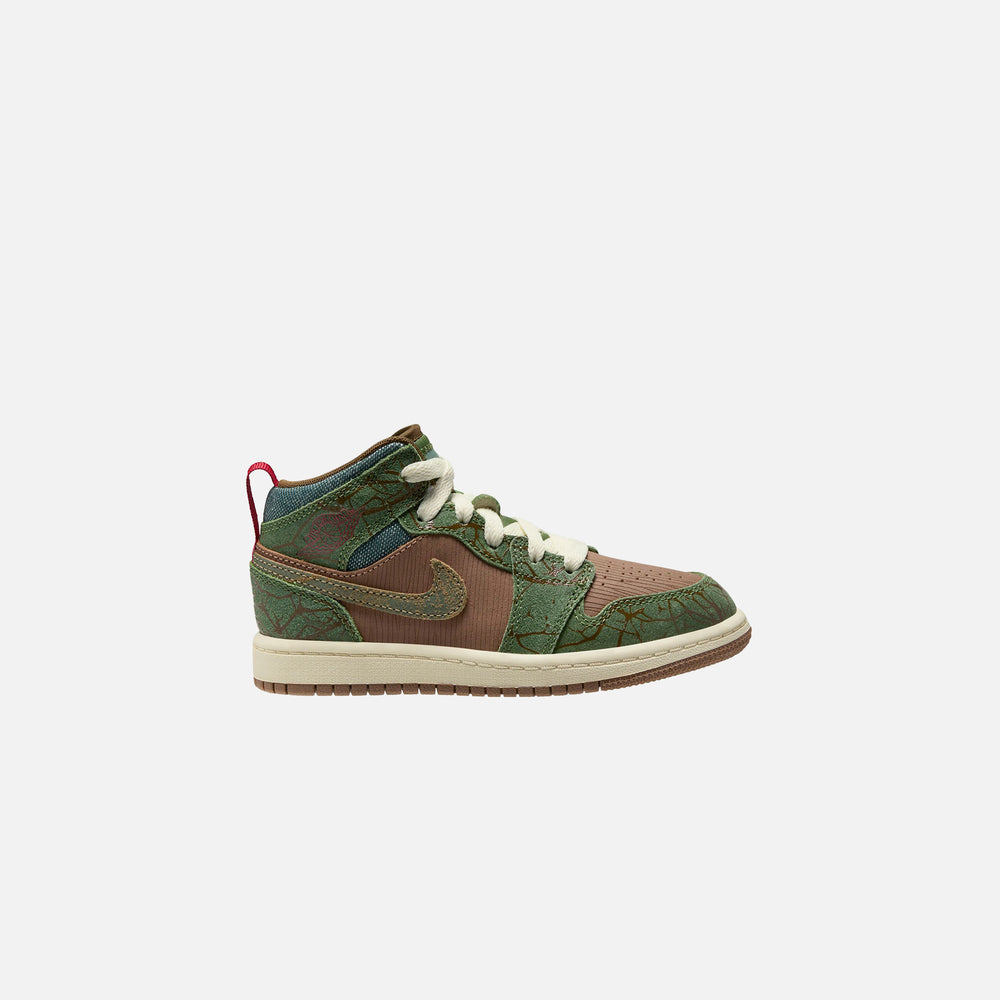 

Кроссовки Jordan PS Air Jordan 1 Mid SS, цвет Archaeo Brown/Light Olive Tree