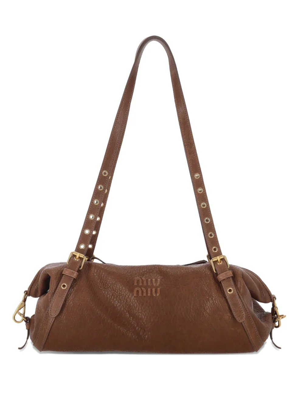 

Кожаная сумка-тоут с люверсами MIU MIU, коричневый