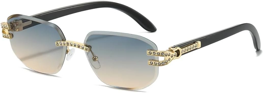 

Роскошные безрамочные солнцезащитные очки с градиентной оправой для женщин, стильный дизайн с бриллиантовой оправой, повседневные мужские очки с защитой от УФ-излучения UV400 SZVVBKK, Golden Blue Yellow