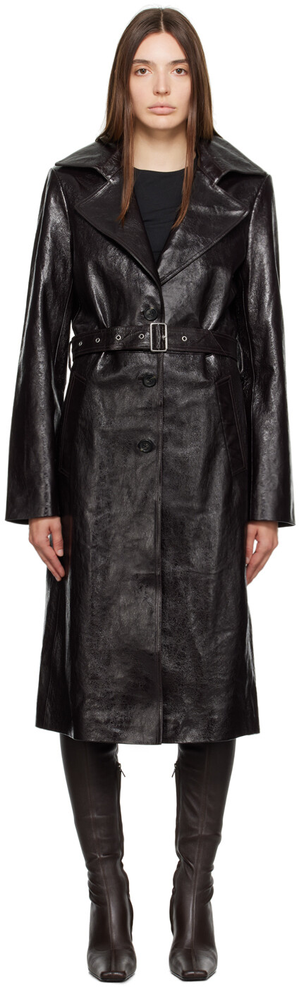 

Коричневый кожаный тренч с поясом Helmut Lang