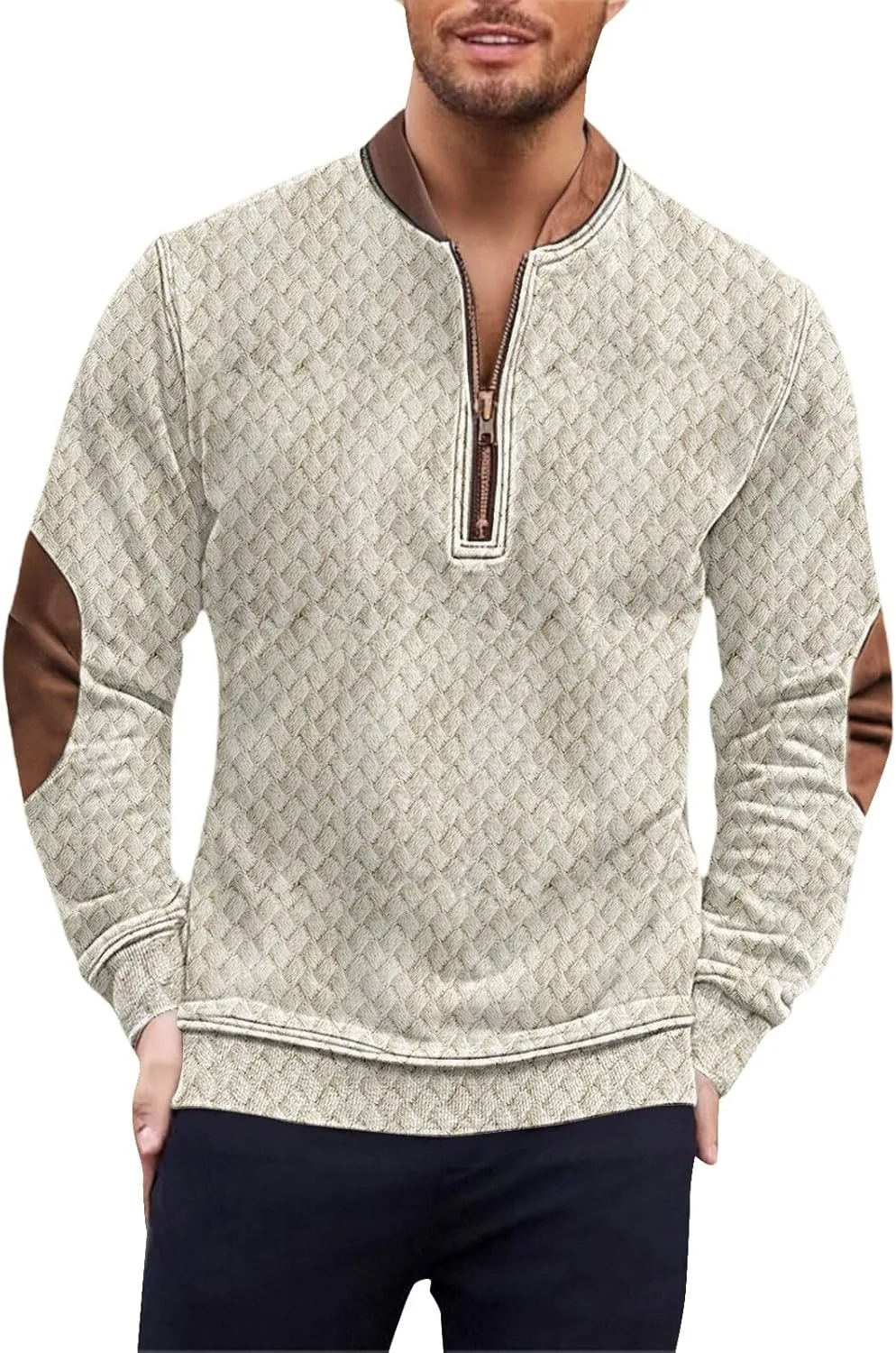 

Мужской свитер с четвертью молнии — вязаный воротник стойкой с текстурой, повседневный слой для холодных дней осени и зимы