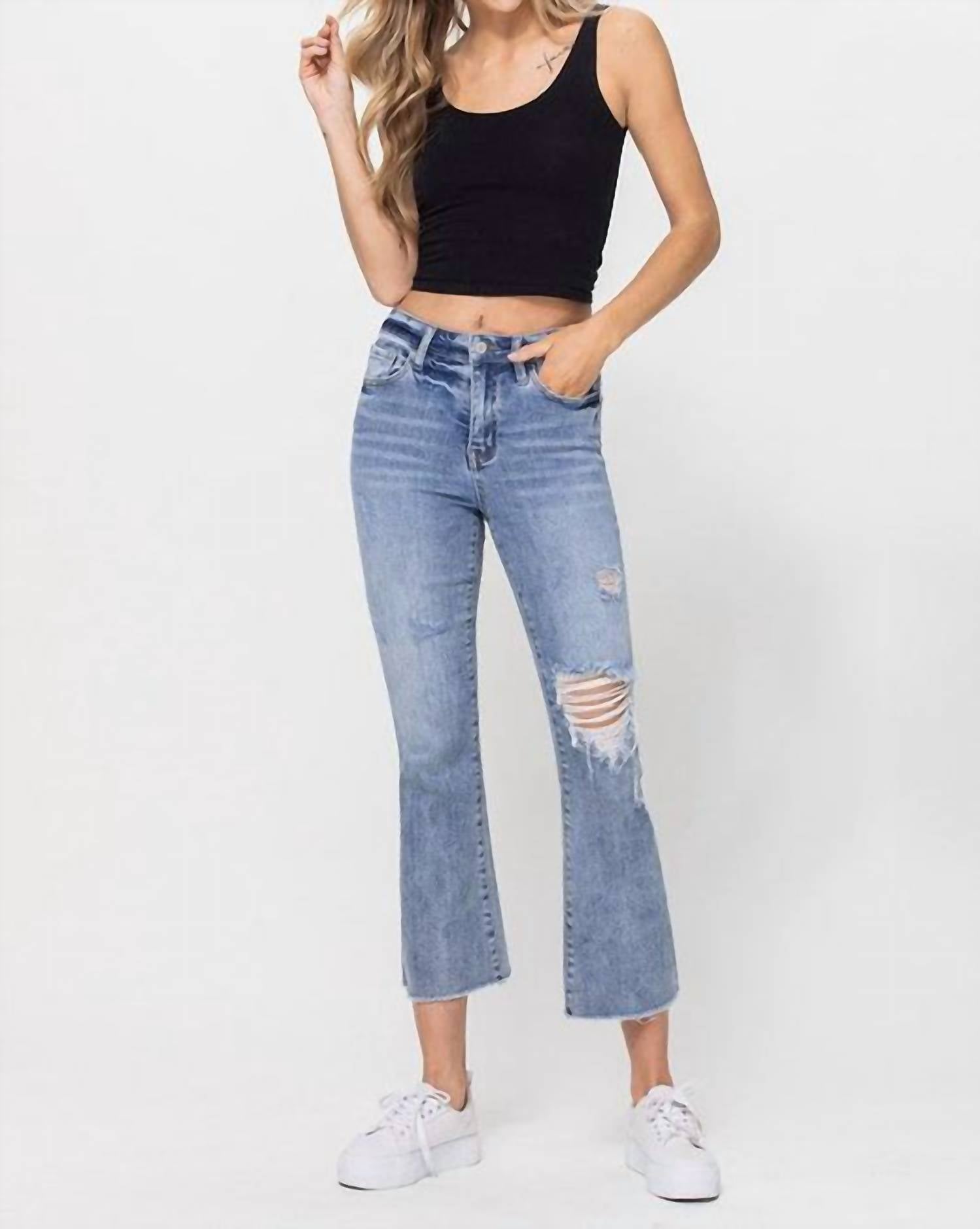 

Синие расклешенные брюки Cover Me In Sunshine High Rise Ankle Flare Pant VERVET BY FLYING MONKEY