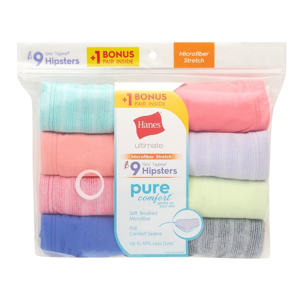 Девочки от 6 до 14 лет Hanes Ultimate Pure Comfort, 8 комплектов + 1 бонусные трусики из микрофибры, мультиколор — фото 3