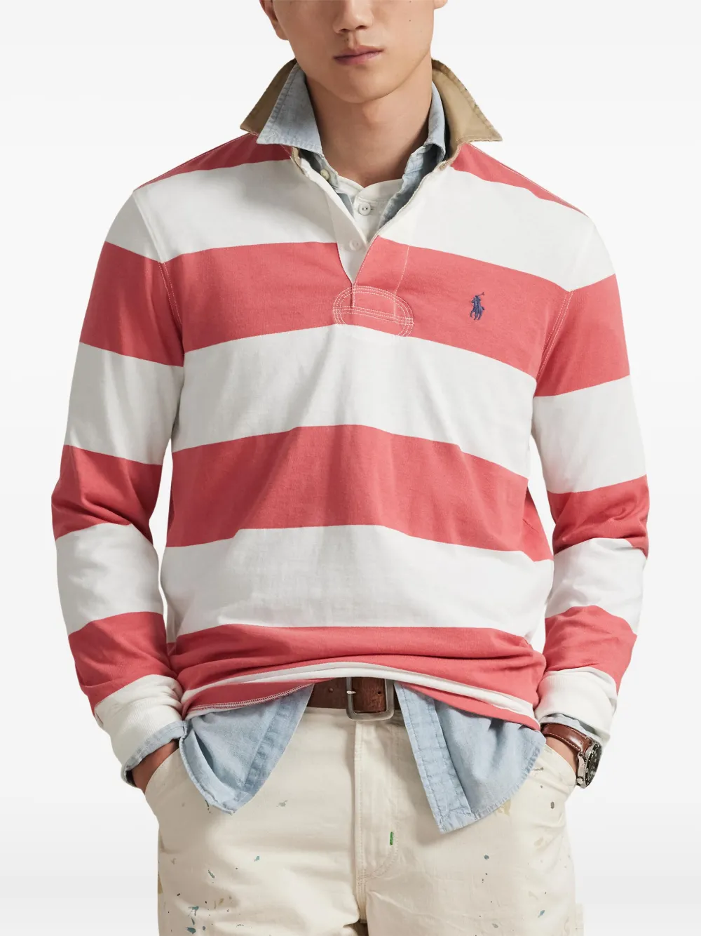 Полосатая рубашка поло с длинными рукавами Polo Ralph Lauren, красный — фото 3