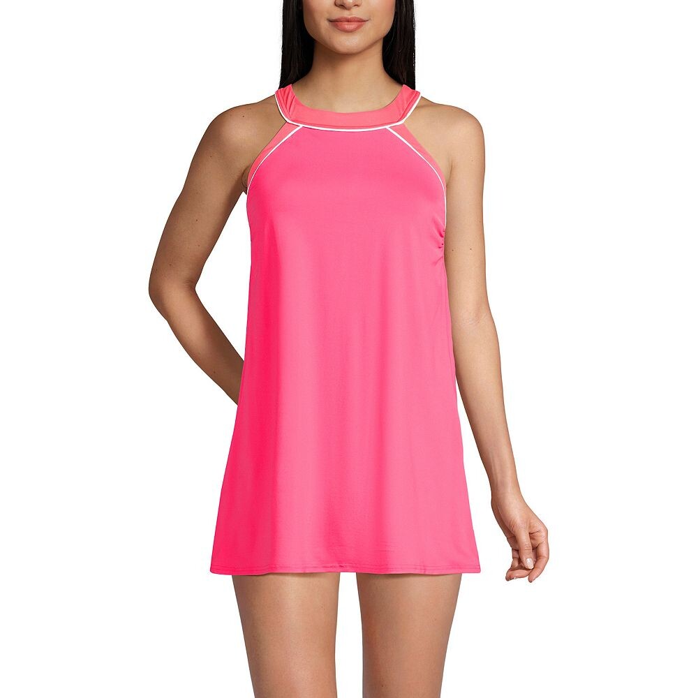 

Женское цельное купальное платье с высоким воротником Lands End UPF 50 Lands' End, цвет Rouge Pink Wood Lily