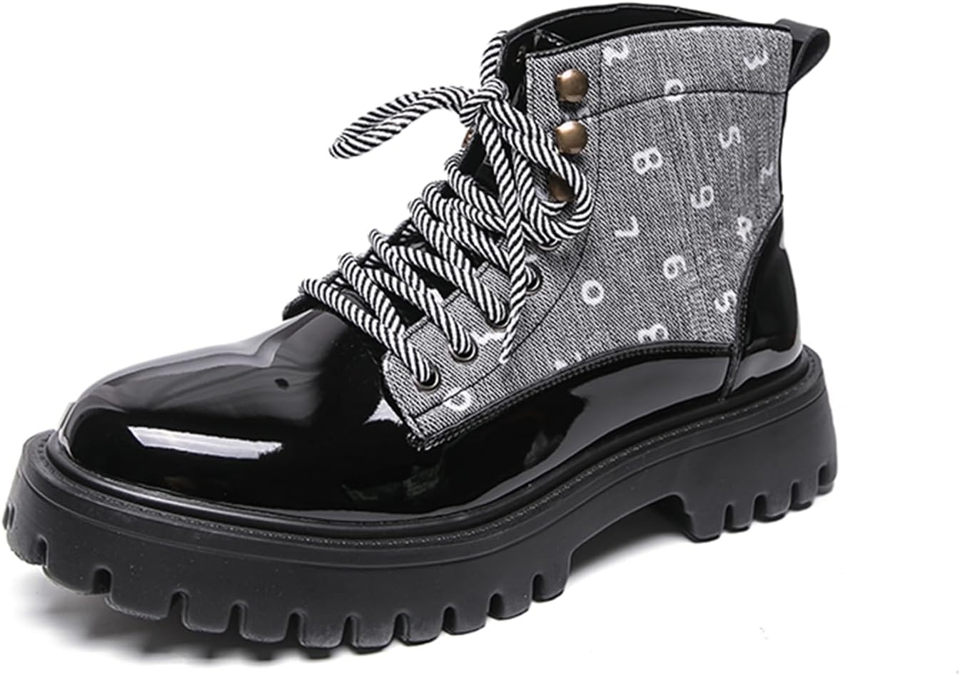 

Мужские высокие ботинки на шнуровке из лакированной кожи с двухцветным дизайном, без боковой молнии, с массивной рифленой подошвой, круглым носком, противоскользящие, повседневные, для улицы, вечеринки, работы, официального стиля Tixewsjh, черны...