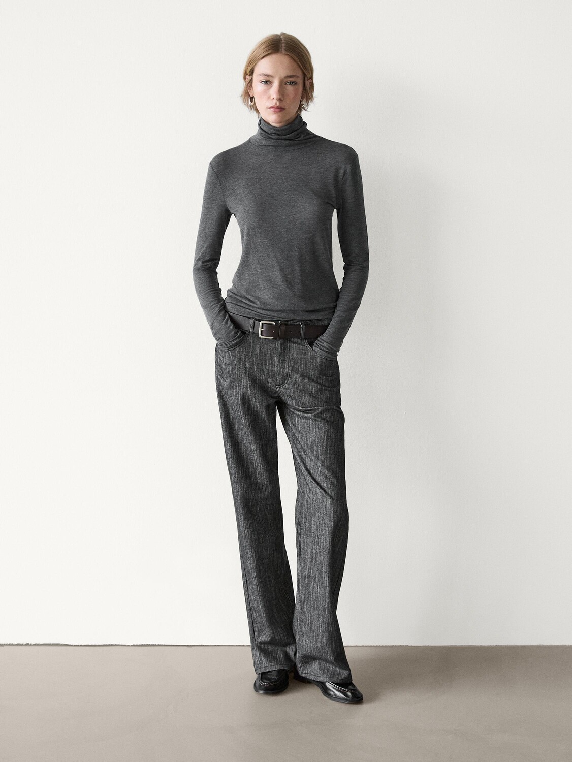 

Футболка шерстяная с длинным рукавом Massimo Dutti, серый