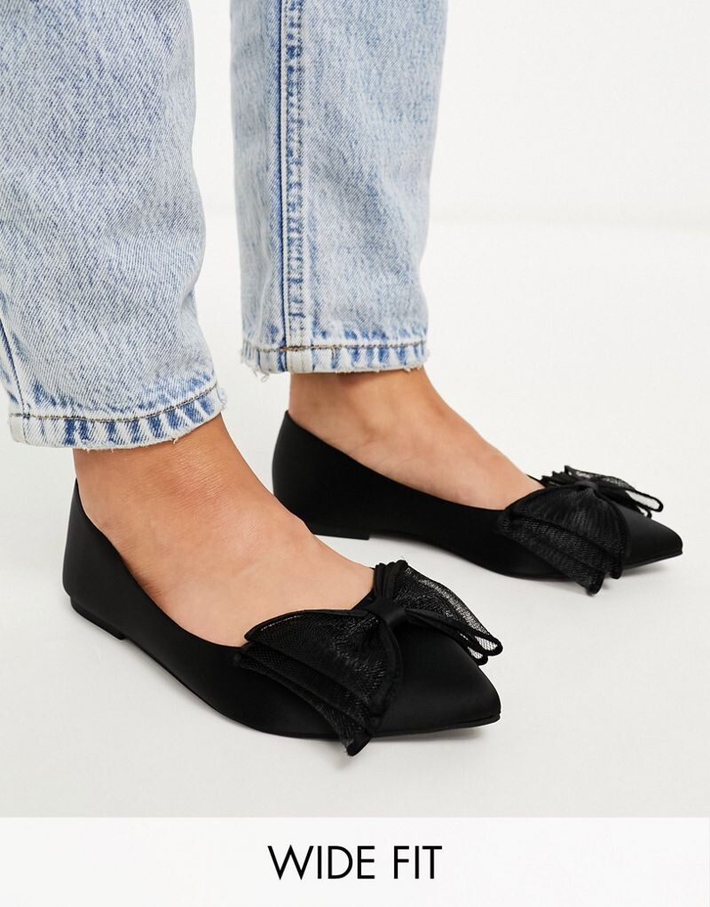 

Черные балетки с бантом ASOS DESIGN Wide Fit Lila