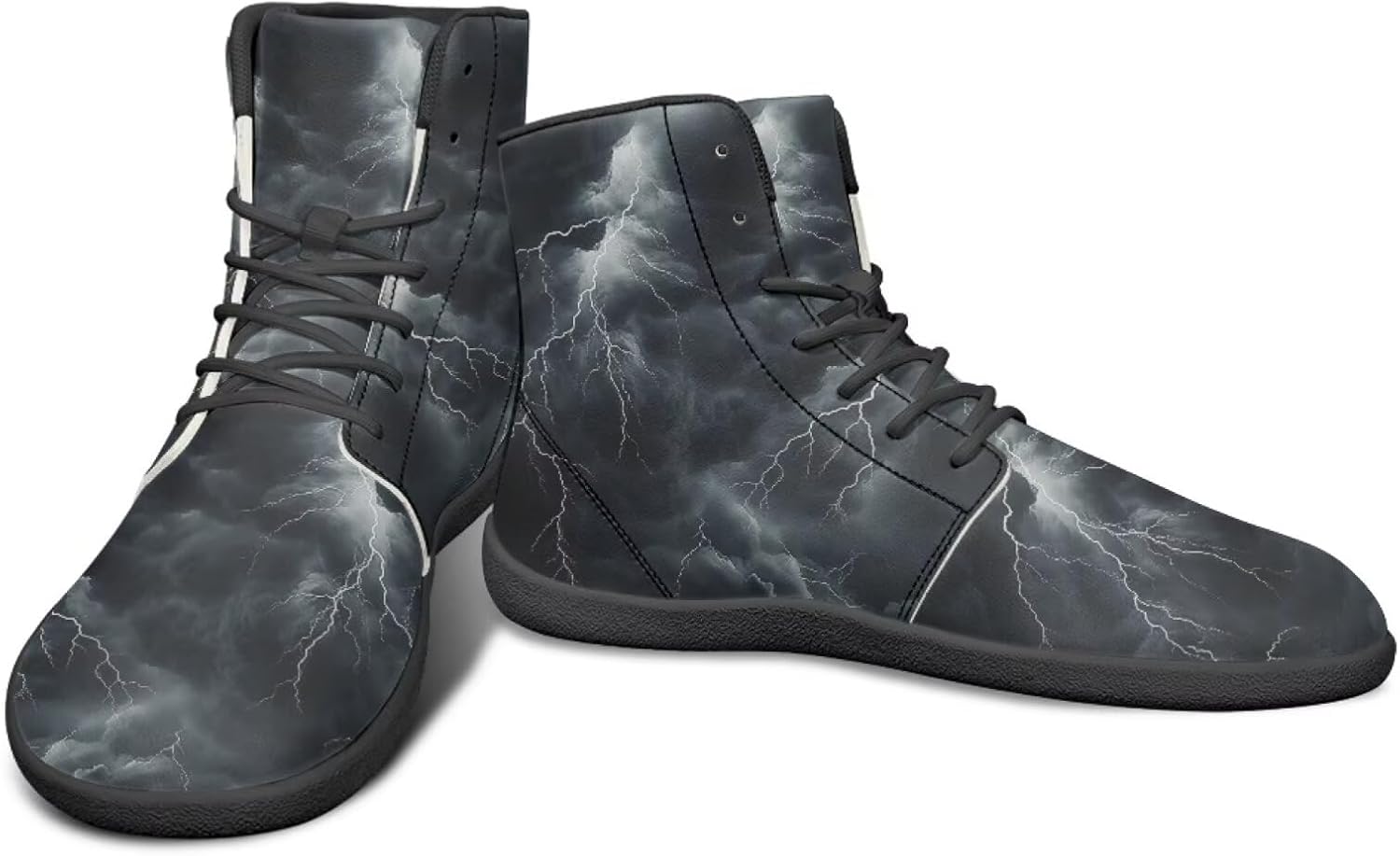 

Высокие кроссовки с узором молнии и огня, босоножки с нулевым перепадом, кожаные кроссовки для бега, заземляющие обувь для мужчин Watdotory, Dark Cloud Storm Design