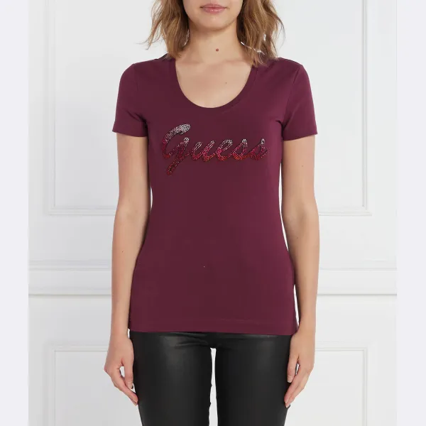 

Блестящая футболка стандартного кроя SS rn Guess, бургунди