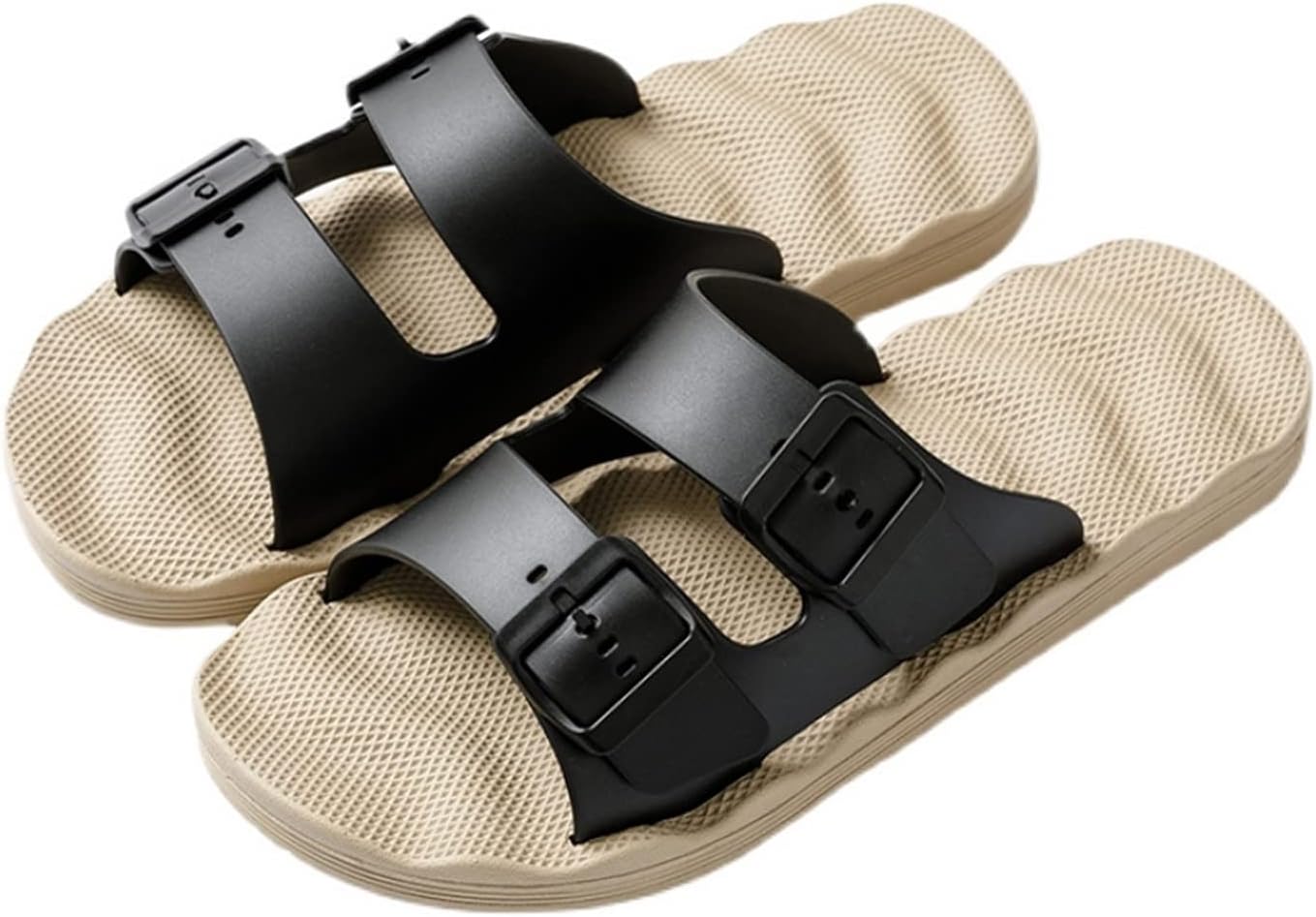 

Летние тапочки-сандалии для мужчин, мягкие сандалии с плоской подошвой, открытым носком, толстой подошвой, повседневные тапочки с массажной стелькой, комфортные шлепанцы с двойной пряжкой, регулируемые (Цвет: хаки, Размер: 46 EU) Txtc