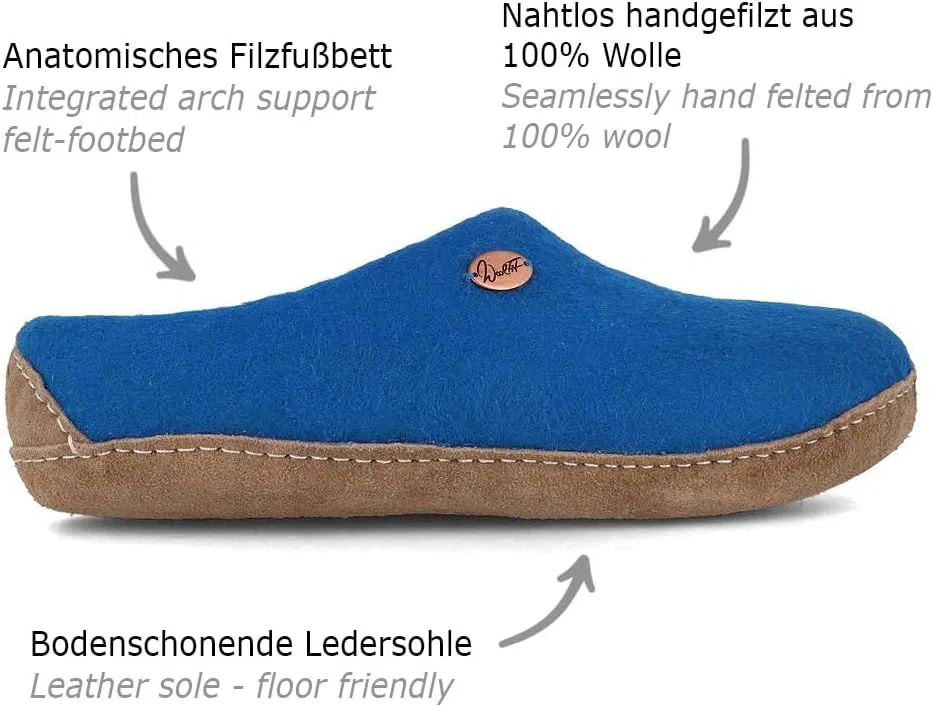 Войлочные тапочки Footprint Barefoot унисекс с кожаной подошвой, изготовлены из 100% шерсти, экологично WoolFit, Blue — фото 3