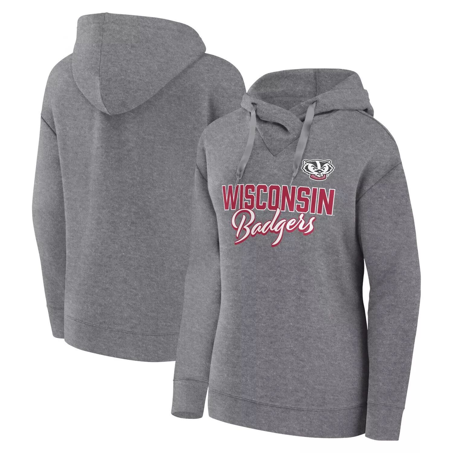 

Женский пуловер с капюшоном Fanatics с логотипом Heather Grey Wisconsin Badgers Script Favorite Fanatics