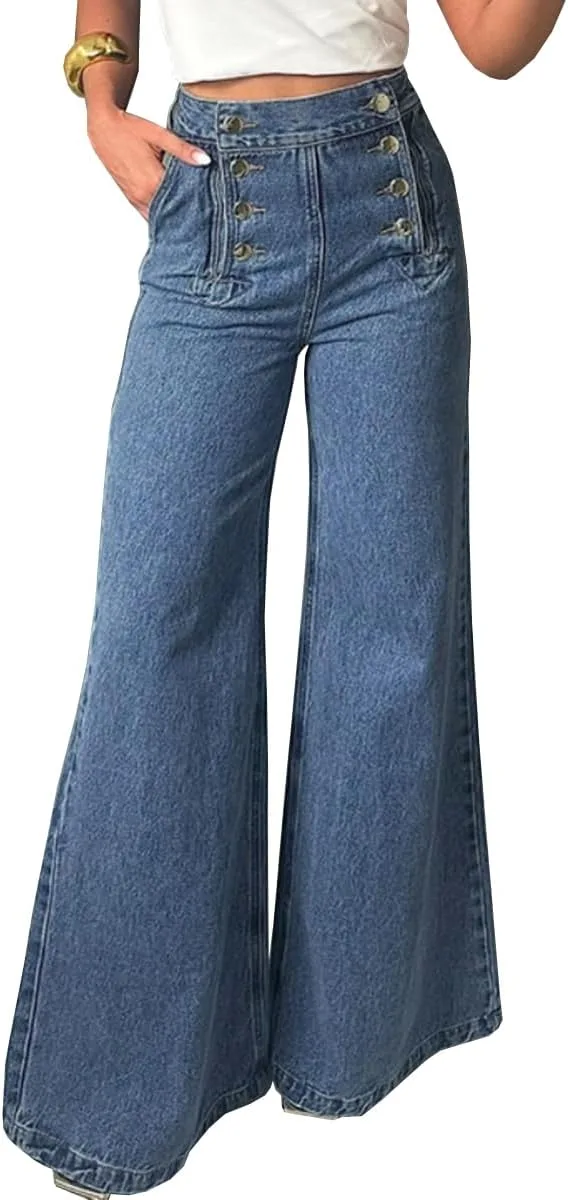 

Женские джинсы low-rise bootcut с широкими штанинами и пуговицами TACSTRUN