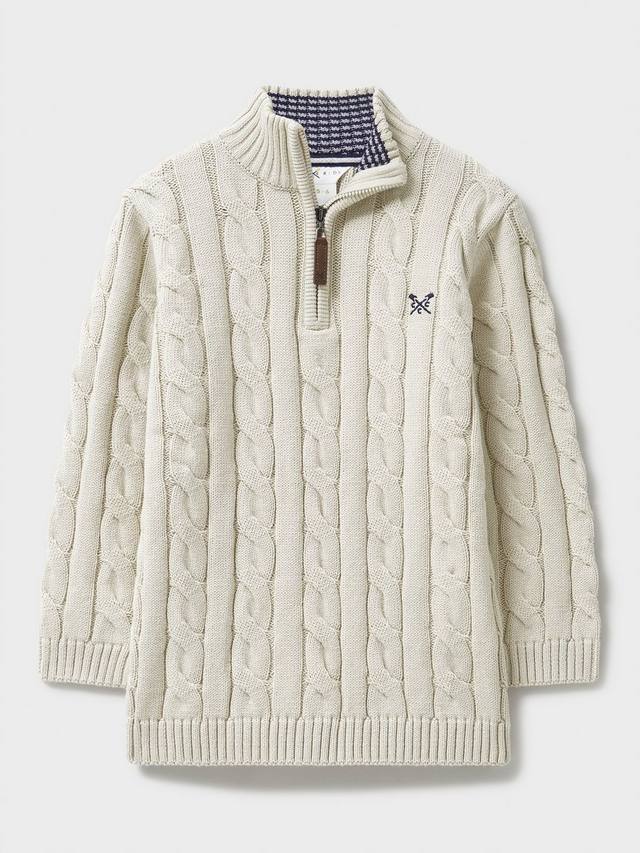 

Детский джемпер с кабельной вязкой и молнией до половины Crew Clothing, Stone