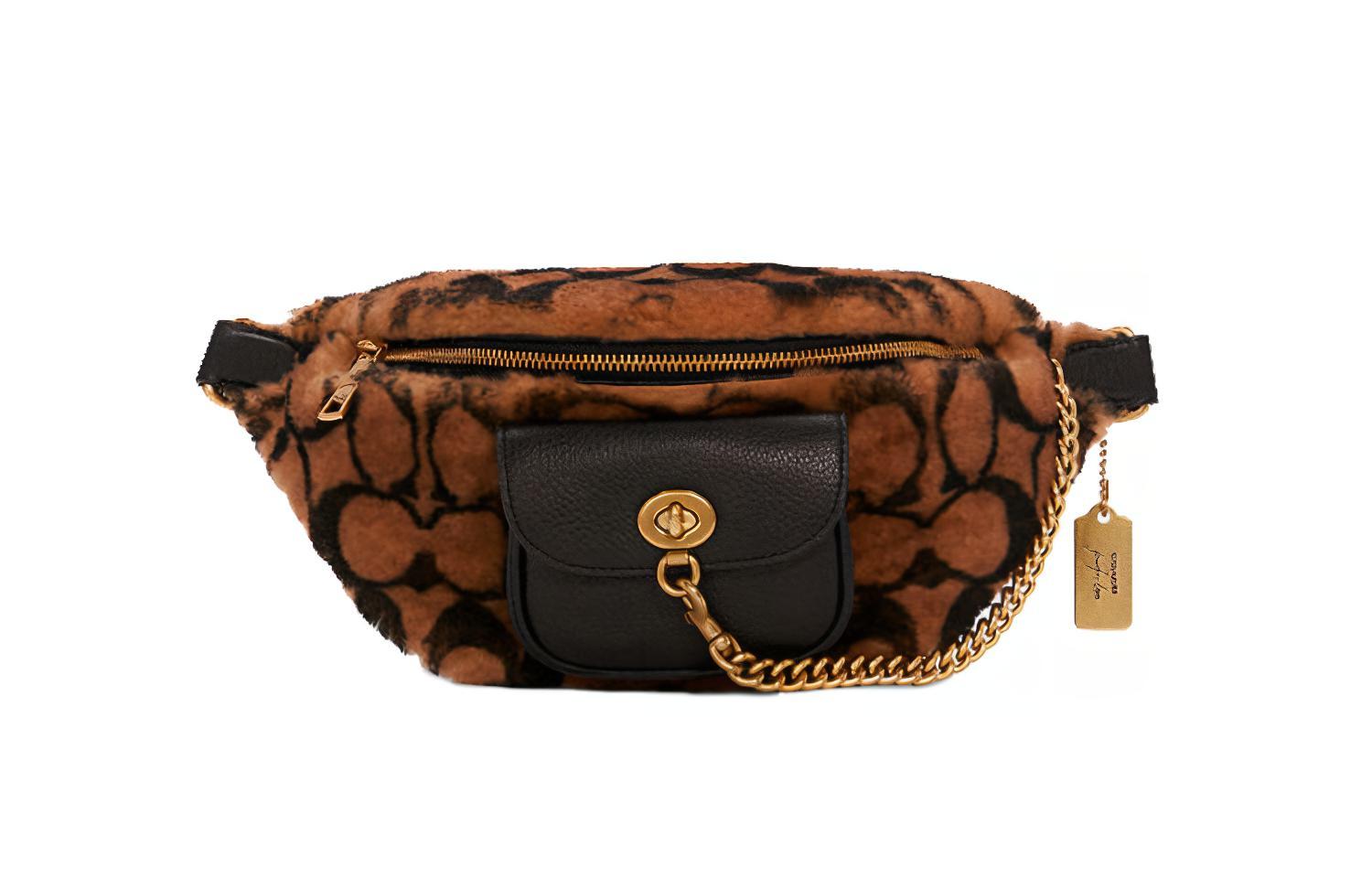 

COACH Кожаная поясная сумка через плечо женская большая в леопардовом принте коричневая